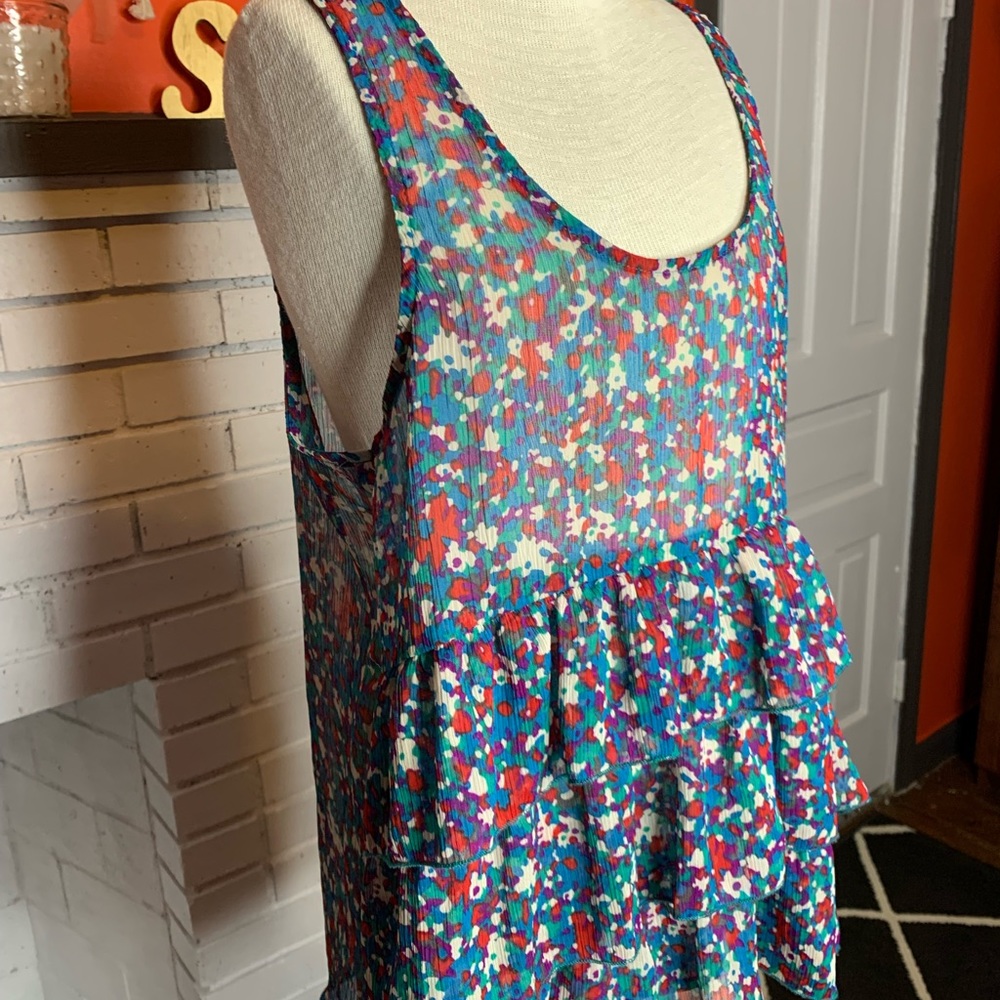 Route 66 Sheer Floral Ruffle Tank Top - Picture 4 of 5